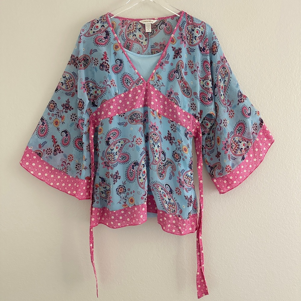 Limited Too Baby Doll Chiffon‎ Top Girls 20 Paisley Boho Kimono Sleeve Y2K